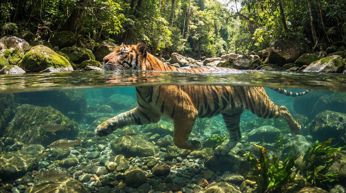 网红主播老虎游泳视频